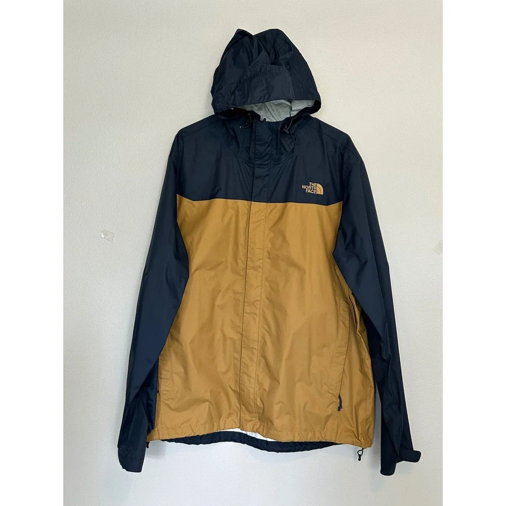 The North Face Mens venture Rain Jacket Blue Mustard Yellow Colorblock Hooded XL